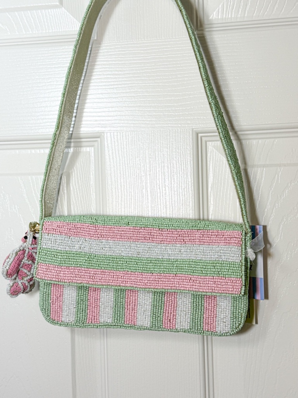 Pastel Beaded Shoulder Bag w/ Turtle Charm | Pink Green TikTok Trend